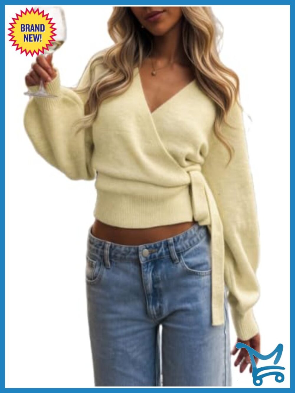 Wrap Sweater Tie Front Crop Knit Cardigan Long Lantern Sleeve Fall Top